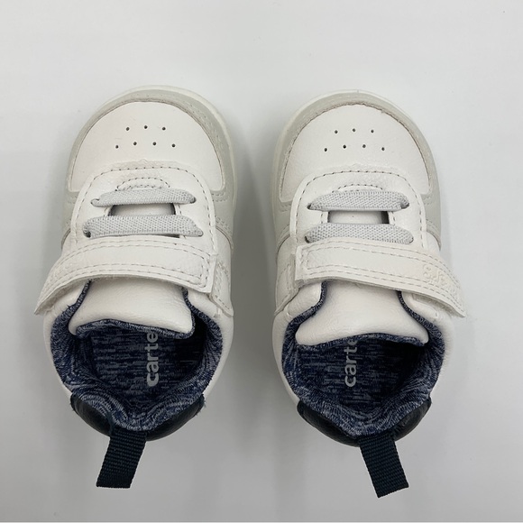 Carter’s Baby Every Step Sneakers White Faux Leather Blue Inside Velcro Size 3M - Picture 4 of 16